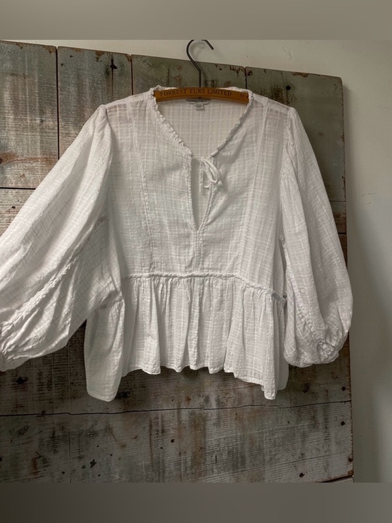 American Eagle Outfitters Tops - American Eagle Outfitters White Peasant Tie-Neck Blouse